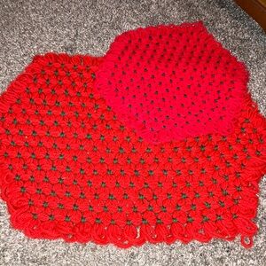 Hand Crafted Red and Green Holiday Decor Crochet Dollies Set Of 2